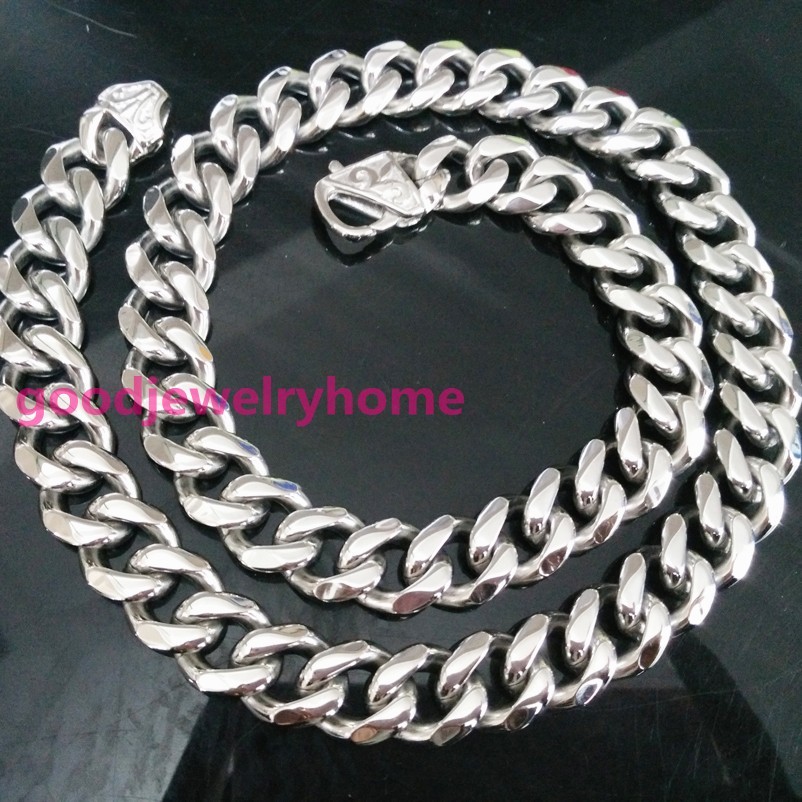 Hot 12/15/17mm Stainless Steel Silver Cool Mens Curb Cuban Chain Necklace 7-40″