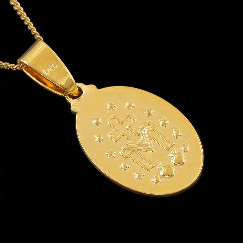 18K Yellow Gold GP Virgin Mary The Madonna Goddess Pendant Necklace Men Women