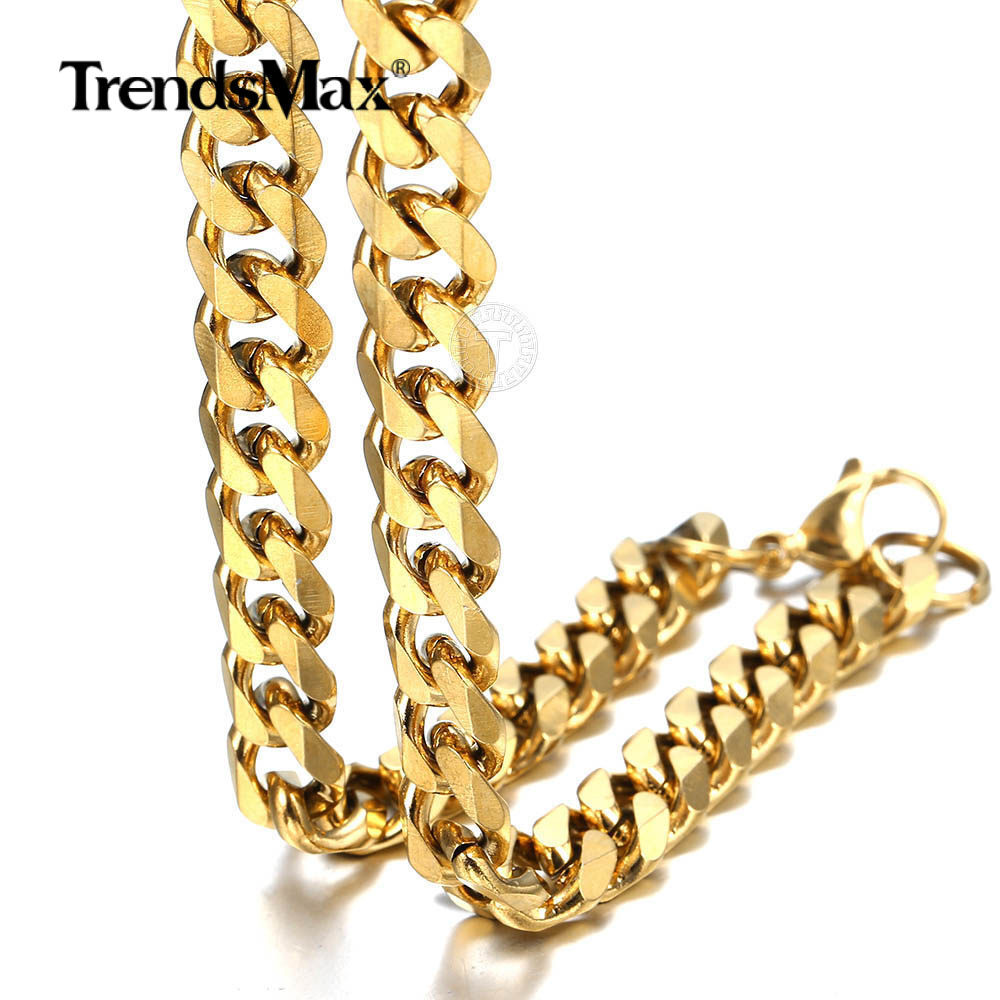 9MM 30″ For Mens Boys Chain Gold Plated Stainless Steel Cuban Link Necklace Gift