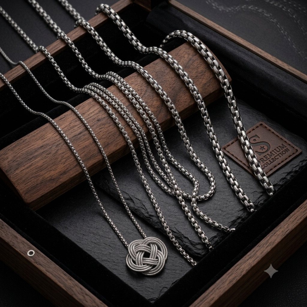 Stainless Steel with Square Rolo Link Chain box, Necklace for Women