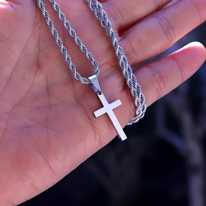 Men’s Cross Pendant Necklace Simple Rope Chain Hip Hop Jewelry Gift
