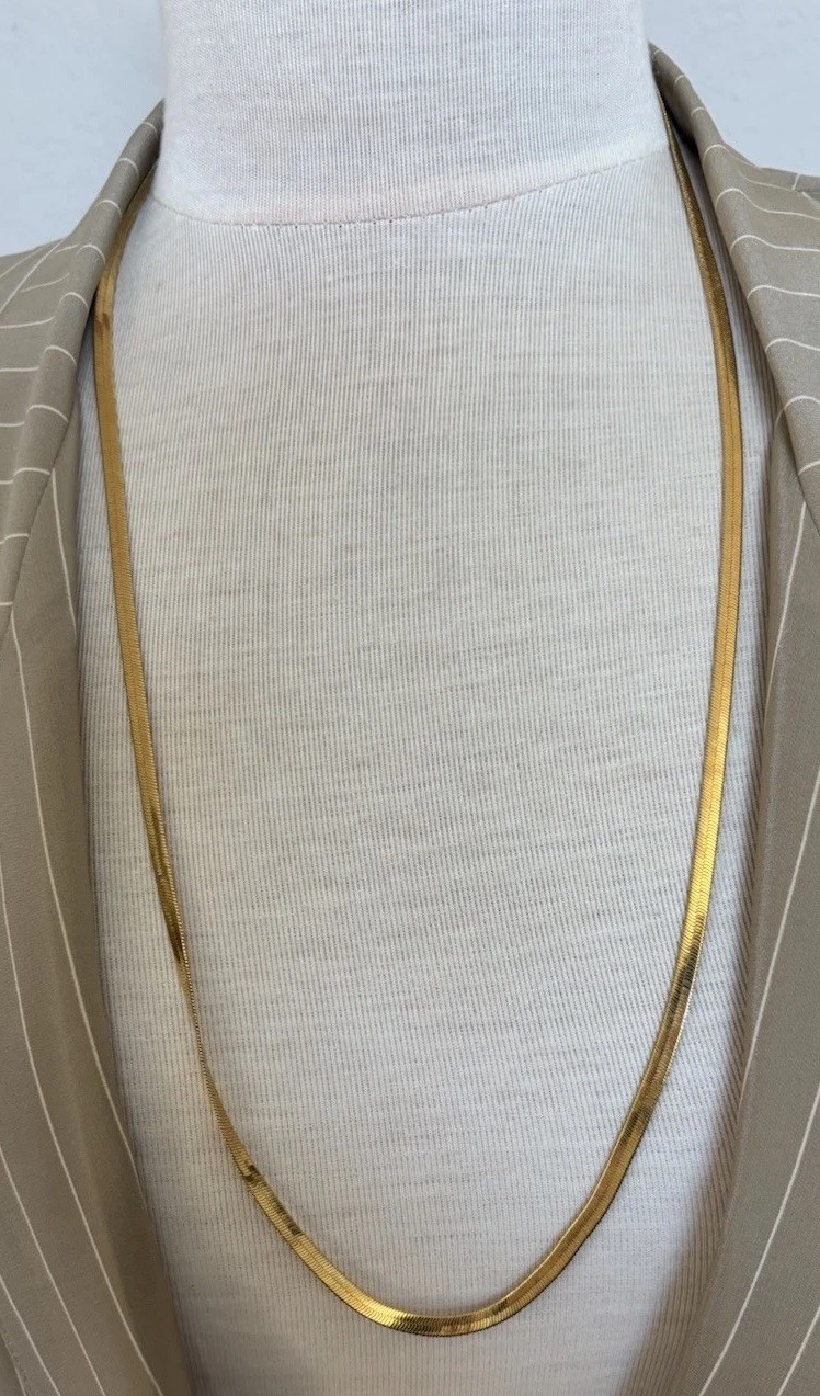 VTG Napier Chain Necklace 29” Flat Herringbone Gold Tone Designer Signed Retro