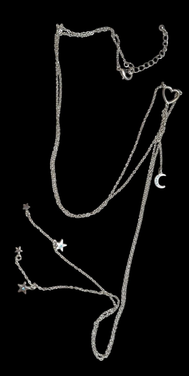 Minimalist Modern Lariat Heart Moon And Star Charm Necklace