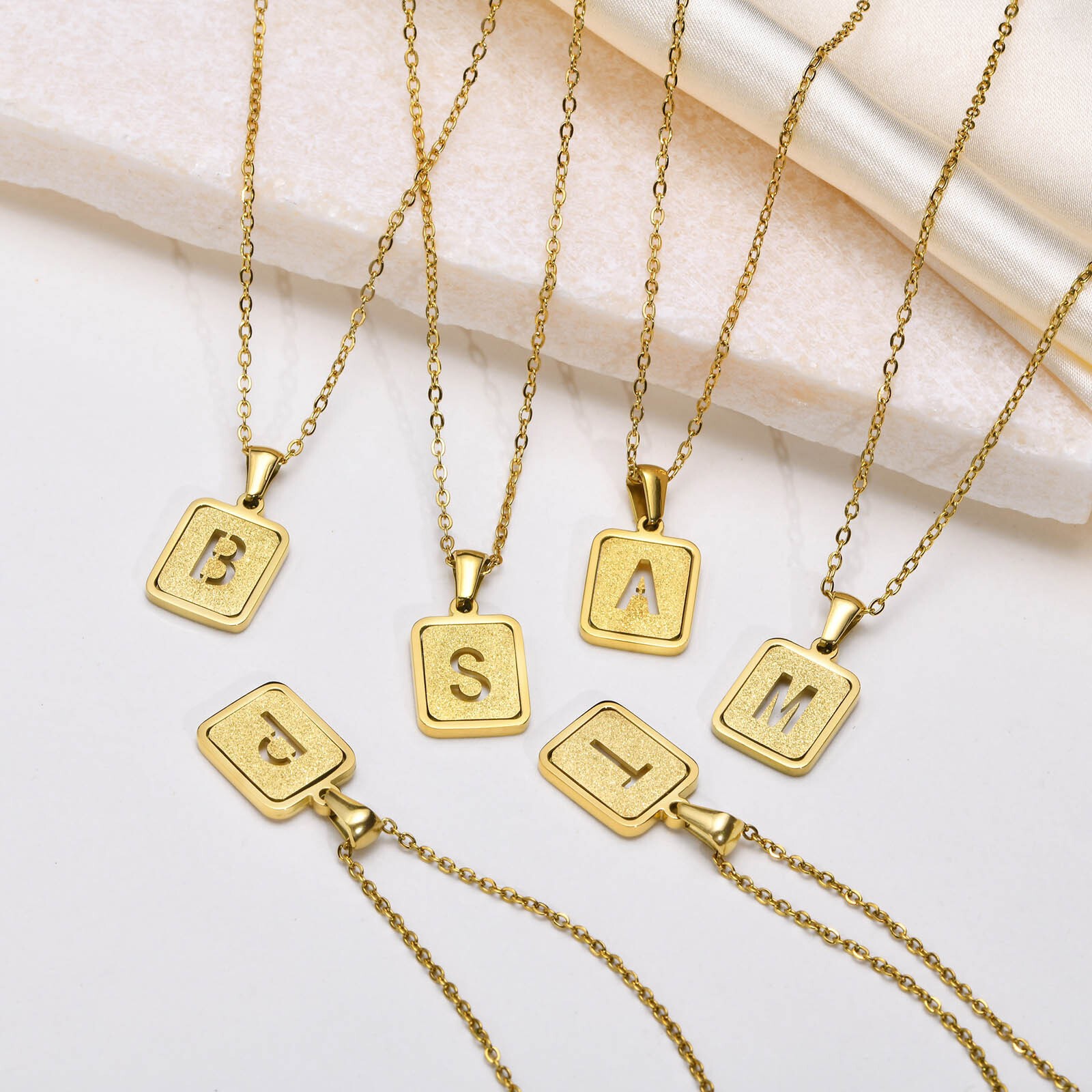 Gold Chic Initial Square Necklaces Hollow Letter A-Z Pendant Collar Women Girls