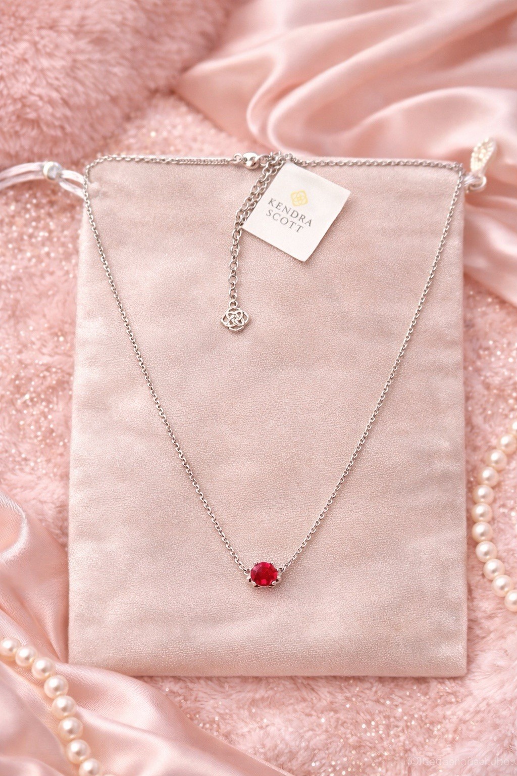 Kendra Scott Cailin Pendant Necklace,Rhodium-Plated,Burgundy