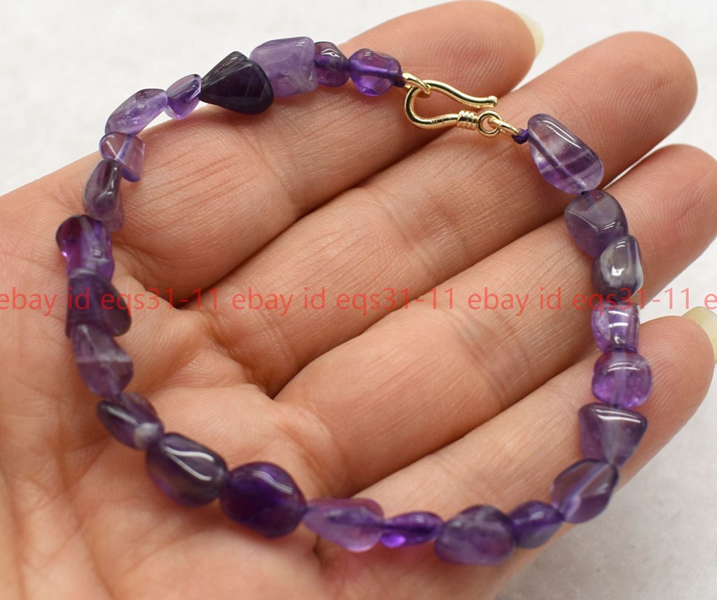 Natural 6-10mm Amethyst Round Gemstone Beads Necklace 18” Bracelet 7.5” Set