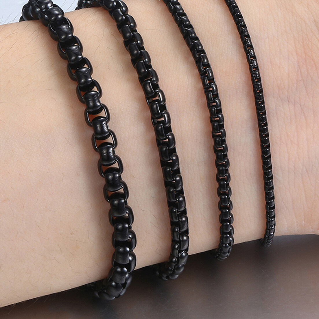 Personalized 2mm-5mm Black Box Rolo Chain Necklace For Women Men Stainless Steel