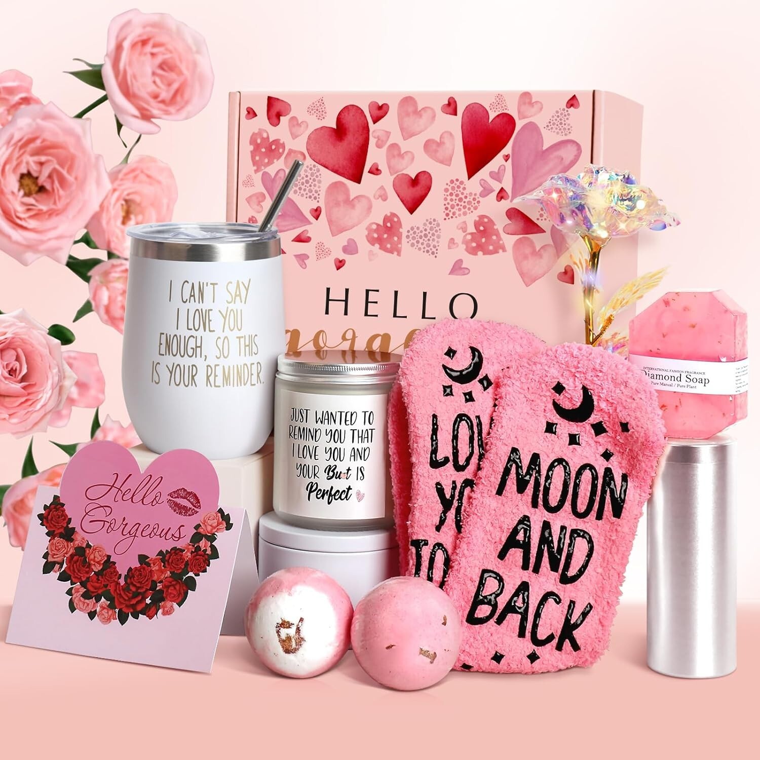 Thoughtful Valentine’s Day Gift Box with Insulated Tumbler, Roses & Cozy Socks