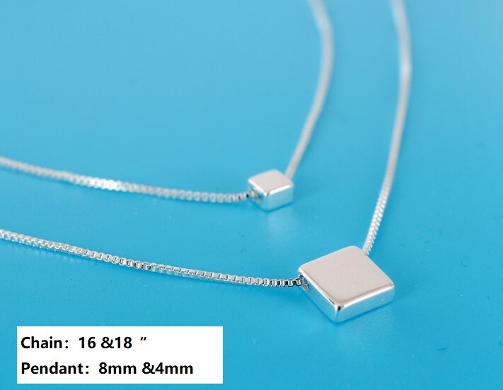 16-20″ Sterling silver double layer Cube choker Box necklace Pendant Gift F20