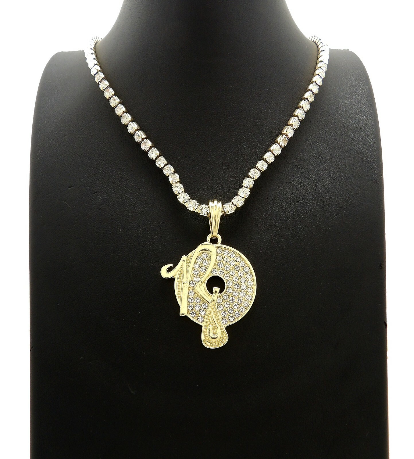 Iced Gold Plated Alloy ROCAFELLA Pendant & 16″ 18″ 20″ Rhinestone Chain Necklace