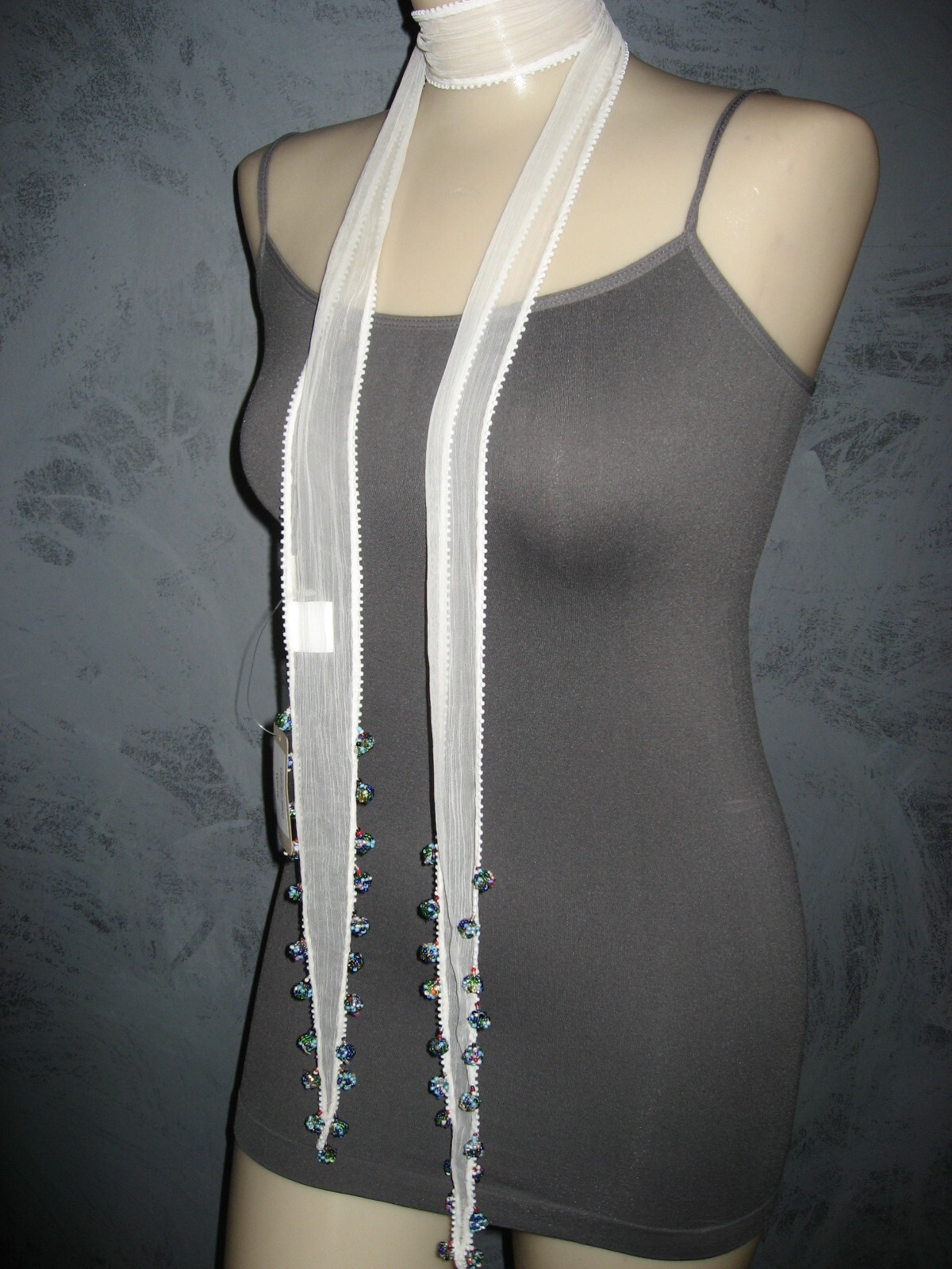Chan Luu Scarf Skinny Tie White Sheer Organza Gumball Beading Bright Colors NWT