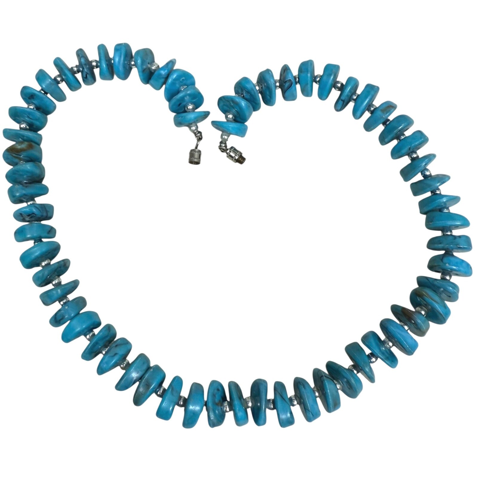 Turquoise Silver Acrylic Beaded Choker Necklace Southwest Boho Jewelry 7.5 in L