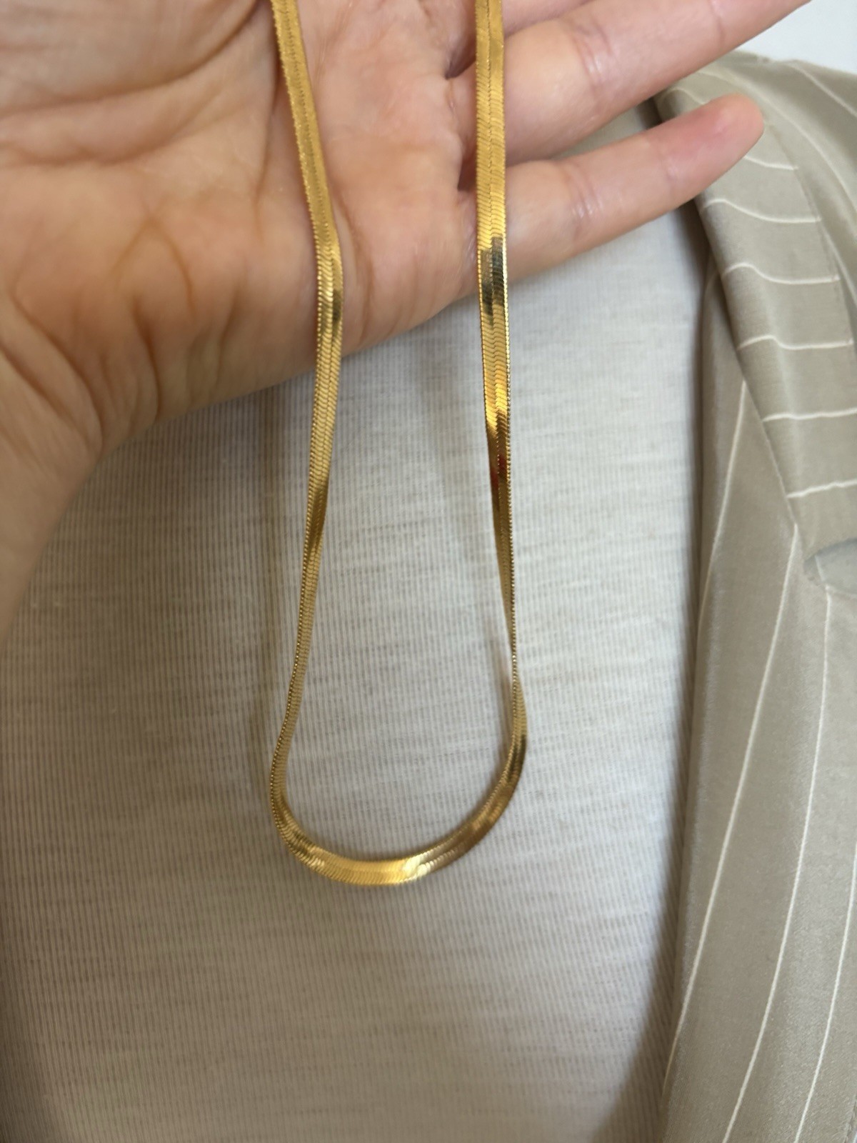 VTG Napier Chain Necklace 29” Flat Herringbone Gold Tone Designer Signed Retro