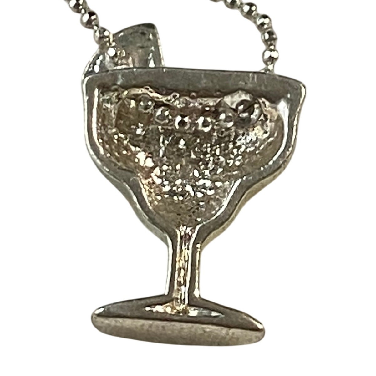 Silver Margarita Lime Pendant Necklace Cocktail Crystals Costume Minimalist