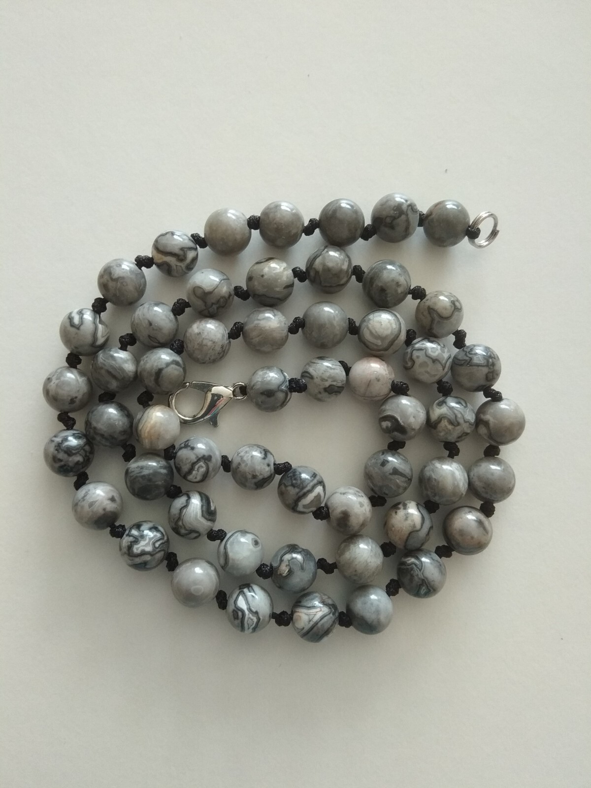Beautiful 6mm Natural Black-Grey Map Stone gems beads necklace 18″-UK seller 525