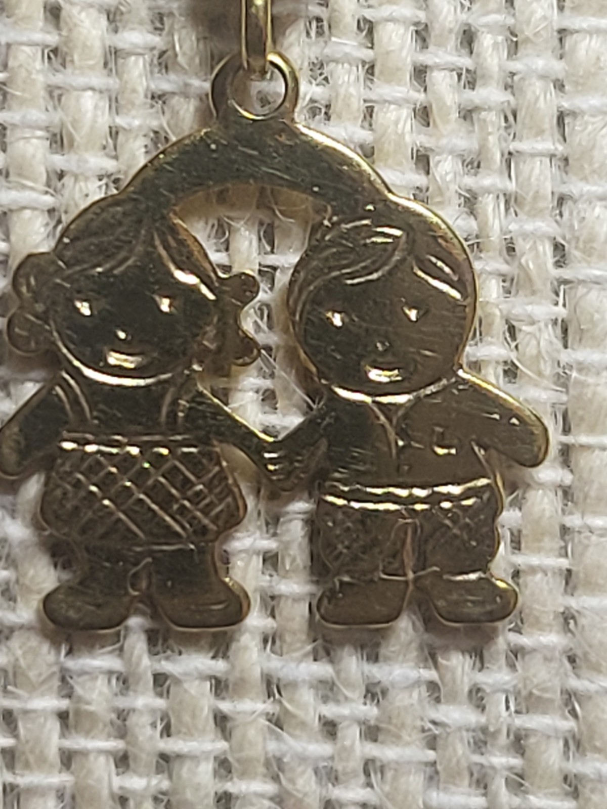 Figaro Gold Tone Boy and Girl Pendant Chain Necklace 18 Inches