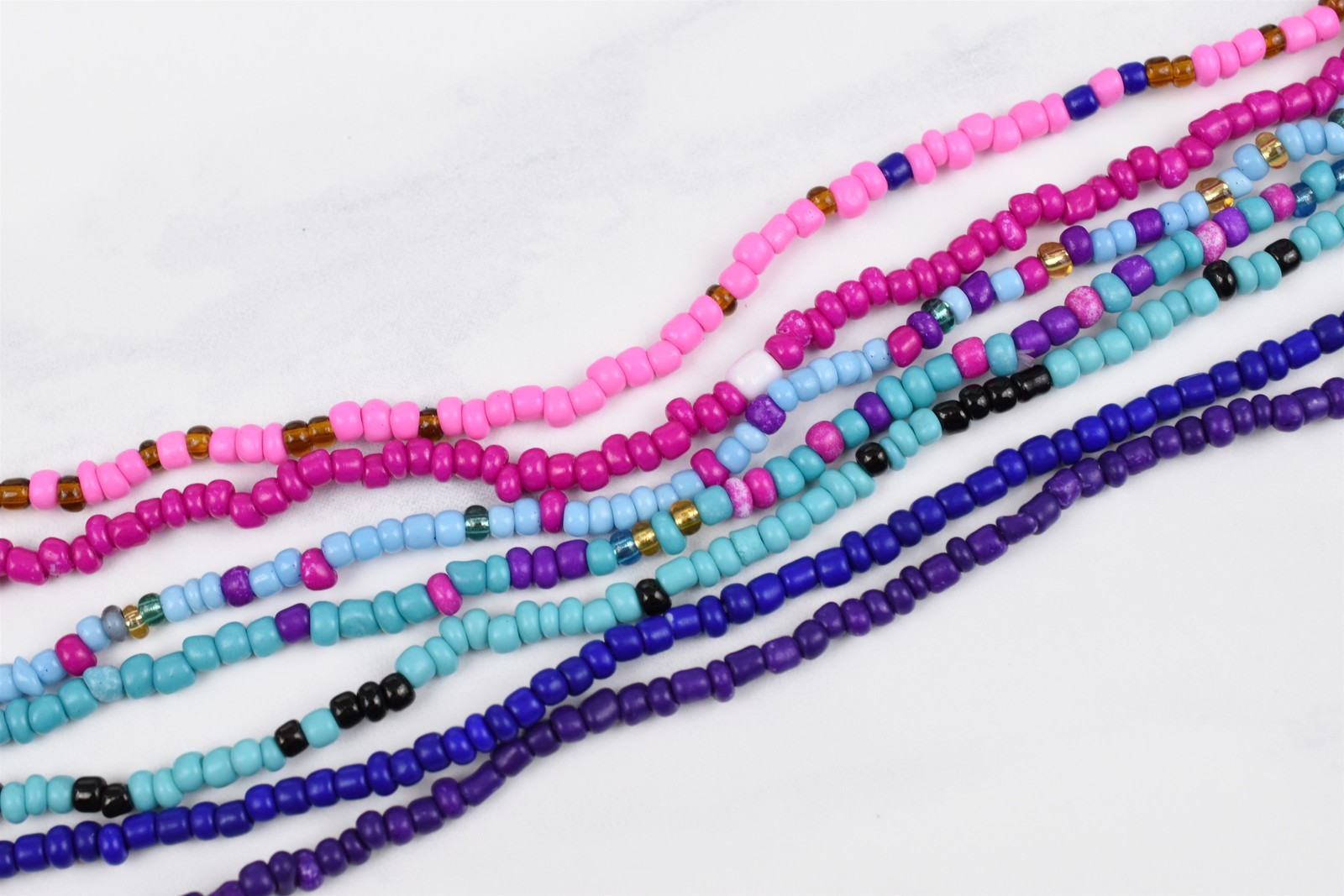 Lot 7 Handmade Studio Beaded Stretch Necklaces 30 in Each Turquoise Multicolor