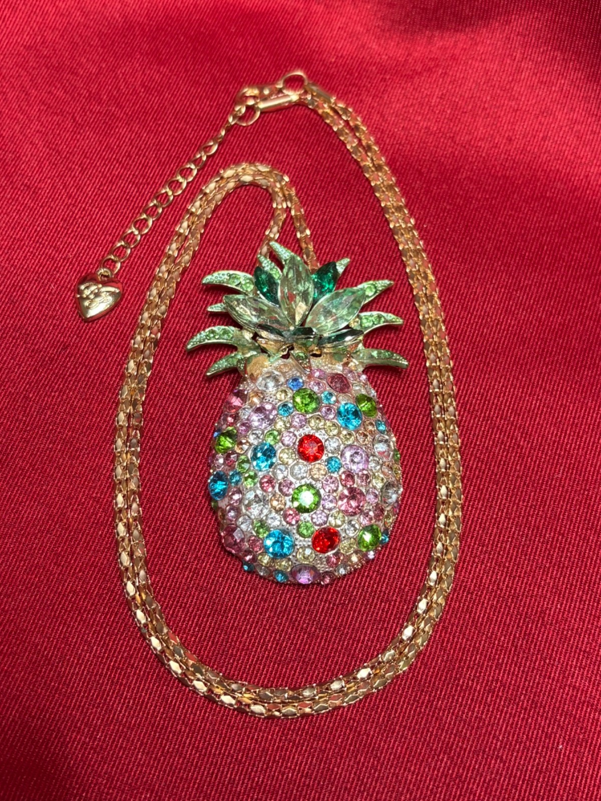 BETSEY JOHNSON Sparkling Large Pineapple Multicolor Crystal Pendant Necklace VGC