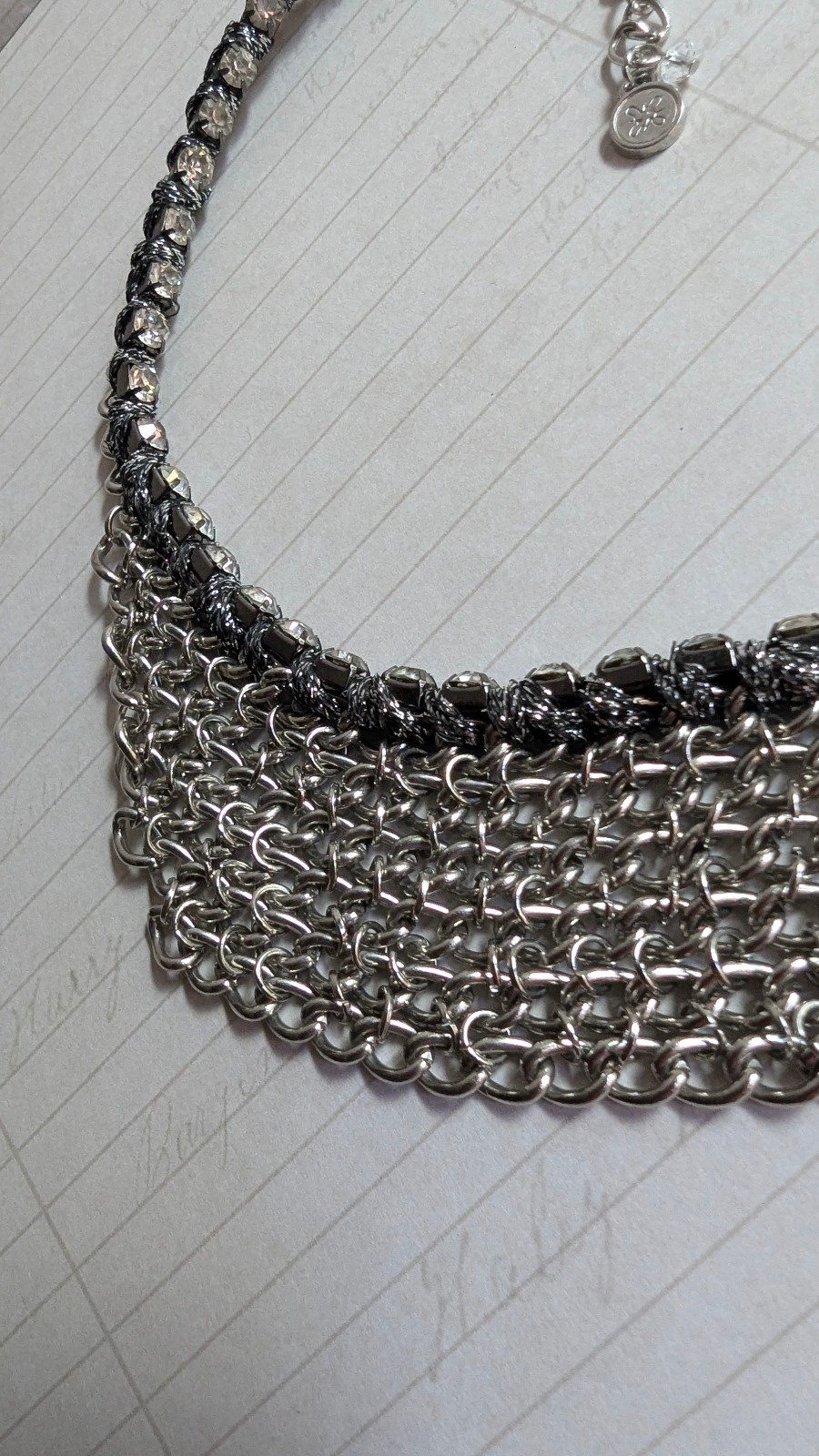 Premier Designs Silver Mesh Bib Necklace Statement Chain Fringe Collar 18″