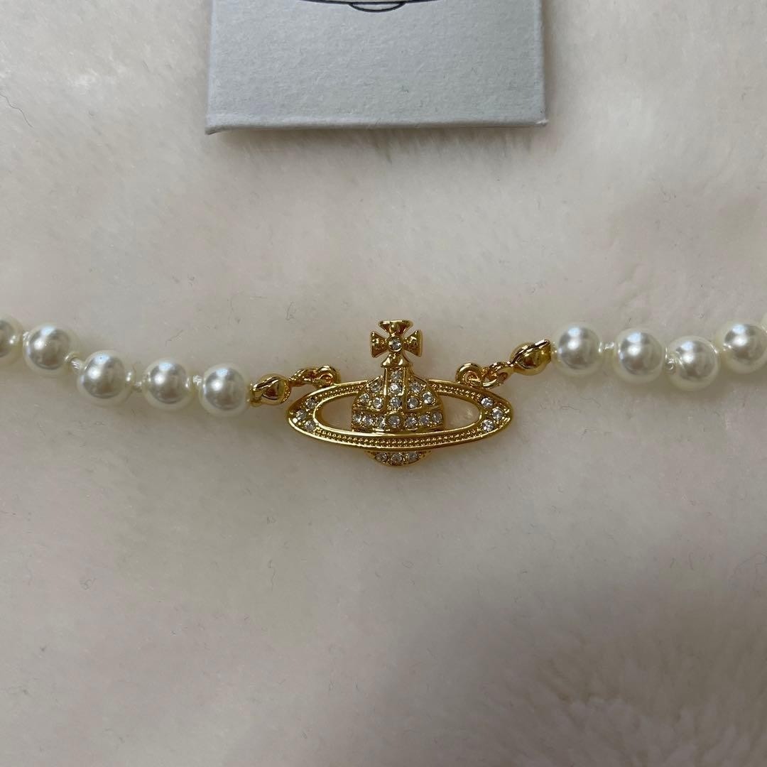 Vivienne Westwood Necklace Pearl Choker Gold w/Pouch NO BOX