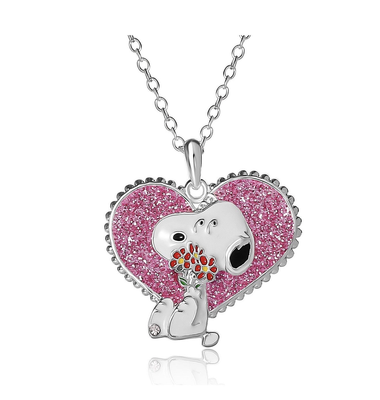 Peanuts Snoopy Heart & Flowers Pendant Necklace | Valentine’s Day Jewelry