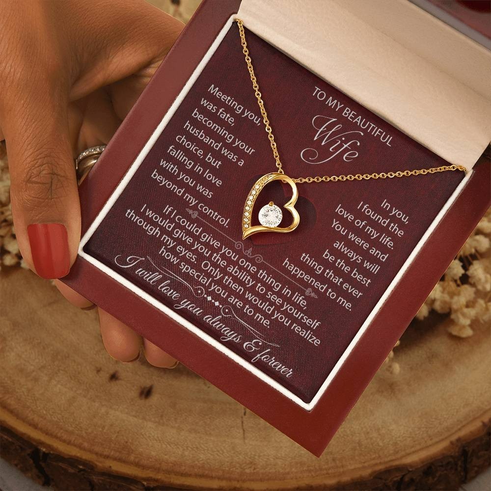 To My Beautiful Wife, Meeting You Was Fate, I Love you Always & Forever Necklace