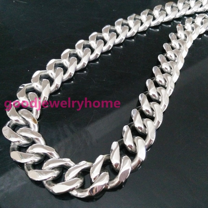 Hot 12/15/17mm Stainless Steel Silver Cool Mens Curb Cuban Chain Necklace 7-40″