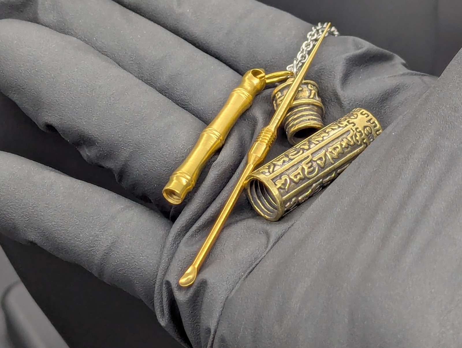 Antiqued Mini Party Bump Spoon/ Pick Ornate Screw Top Jar Urn Necklace