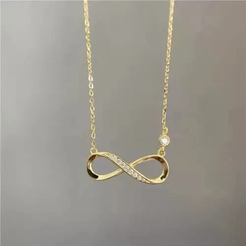Elegant Infinity Pendant Necklace Round Simulated Diamond 14K Yellow Gold Plated