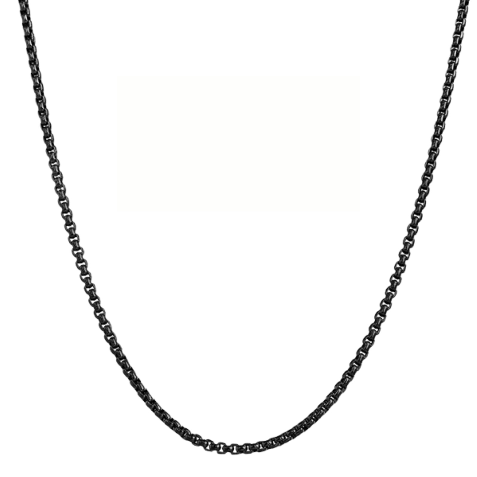 18k IP Black Plated Stainless Steel Round Box Chain Bracelet Necklace 7-38″