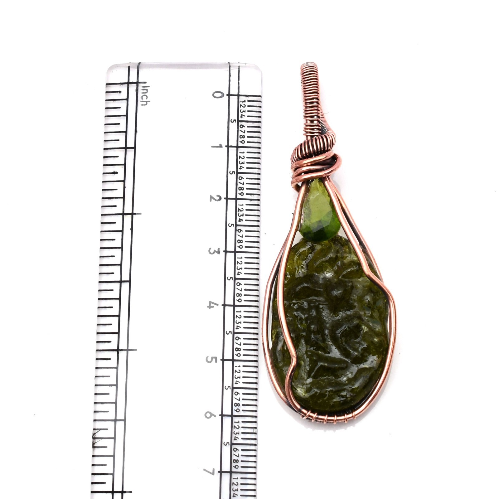 Moldavite Pendant Copper Wire Wrapped Handmade Jewelry Pendant 2.15″