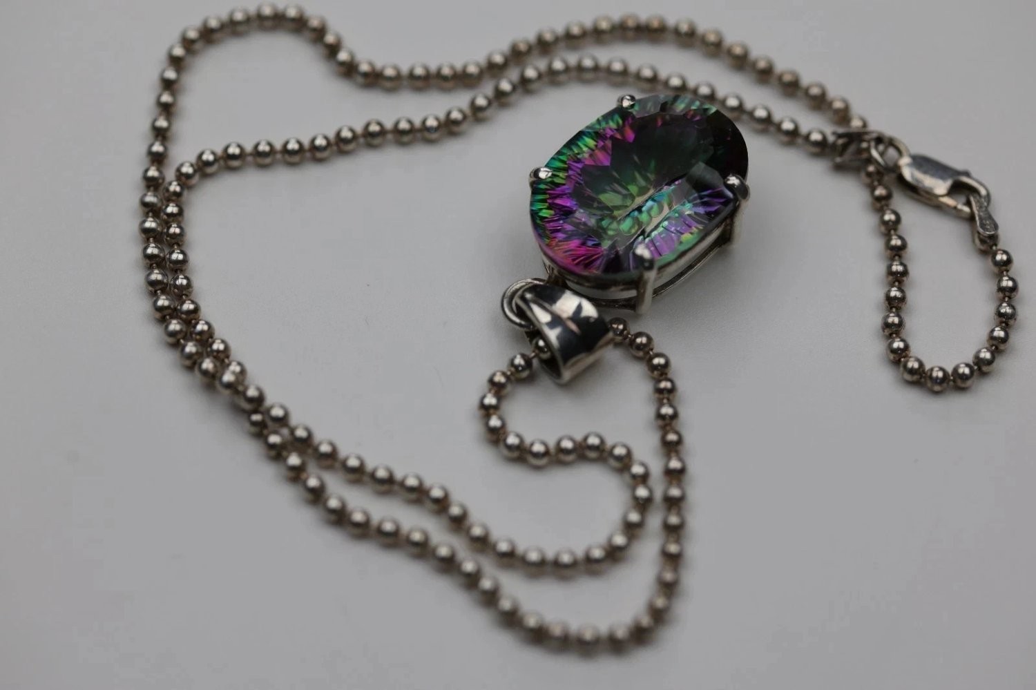 AZ Sterling Silver Mystic Topaz Pendant Necklace 925 Italy 18 Inch Ball Chain