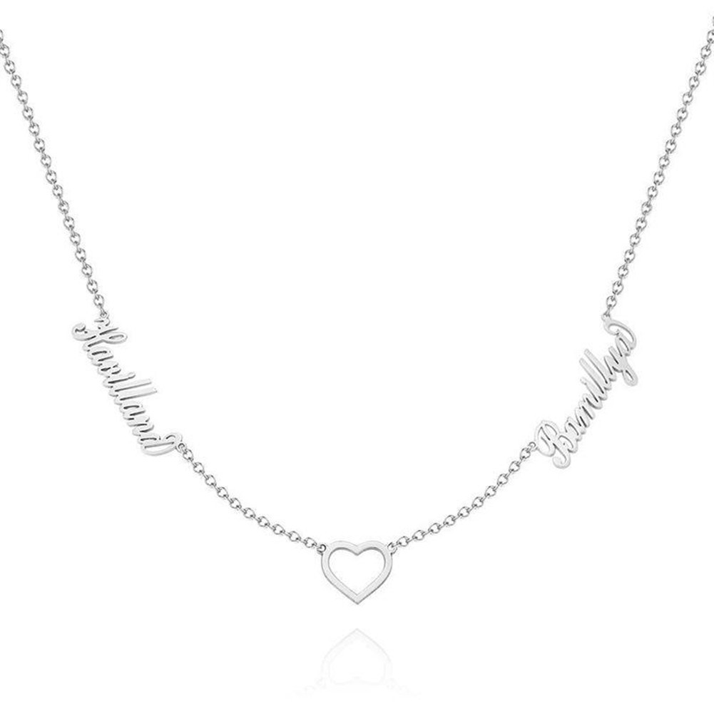 Custom Double Name Heart Pendant Necklace Charm Personalized Jewelry for Women