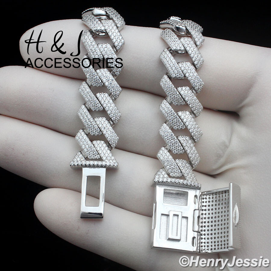 MEN 925 STERLING SILVER 18″-24″X12MM BLING CZ MIAMI CUBAN CHAIN NECKLACE*SN21