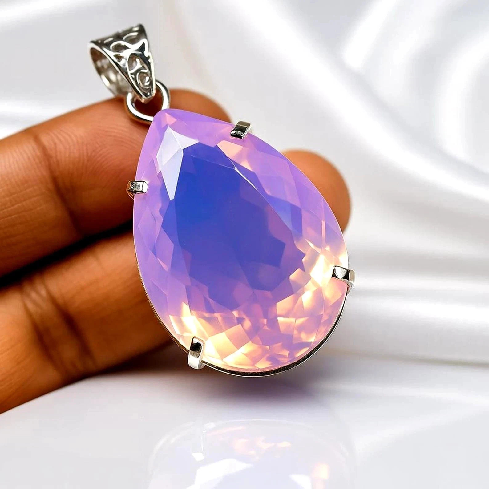 60 CT+ Flawless Pink Opal Pendant 925 Sterling Silver Plated Jewelry Best Gift