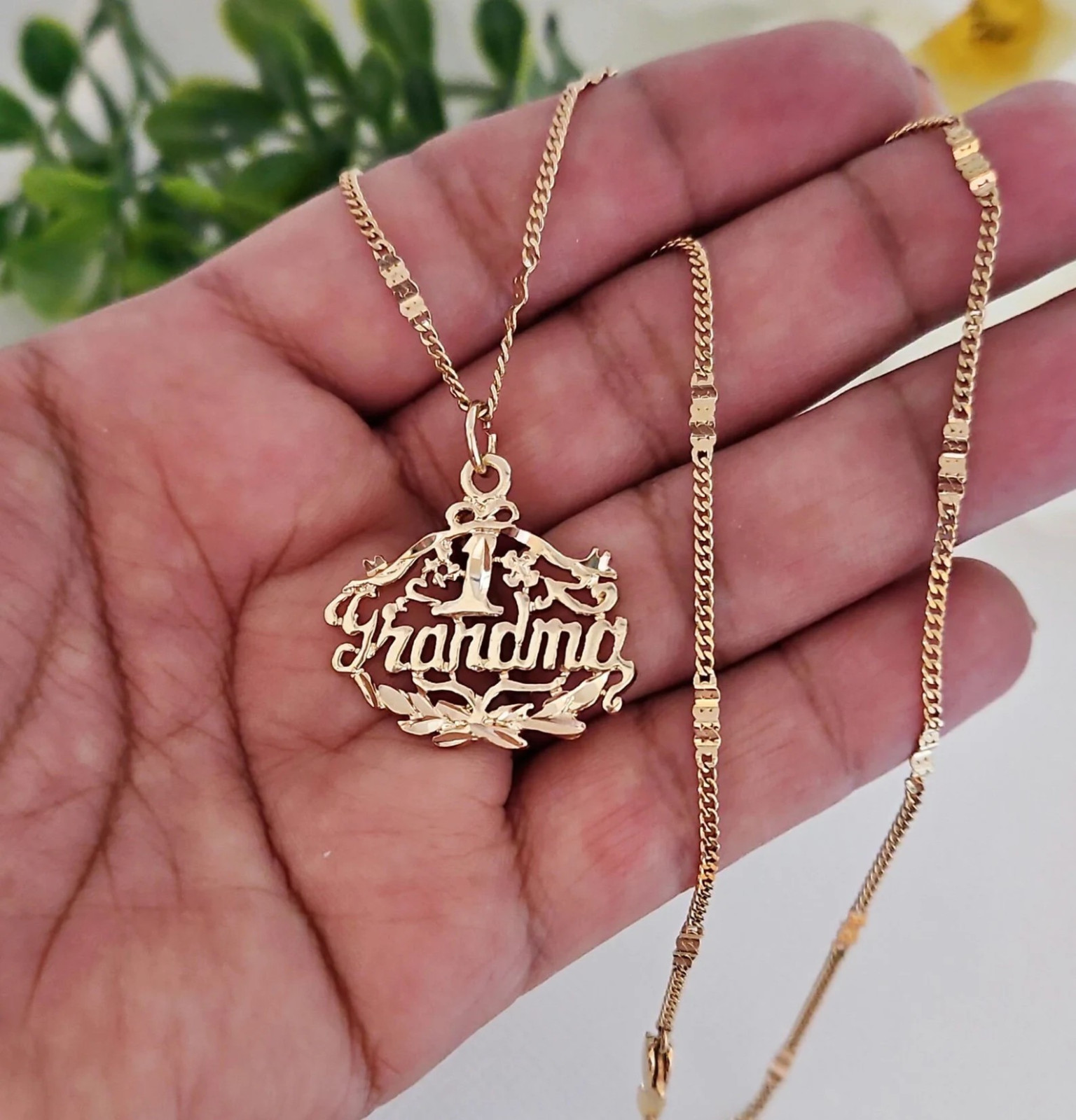 Gold Grandma Necklace, Number One Grandma Necklace, 14k Heavy Plated Gold, Fancy