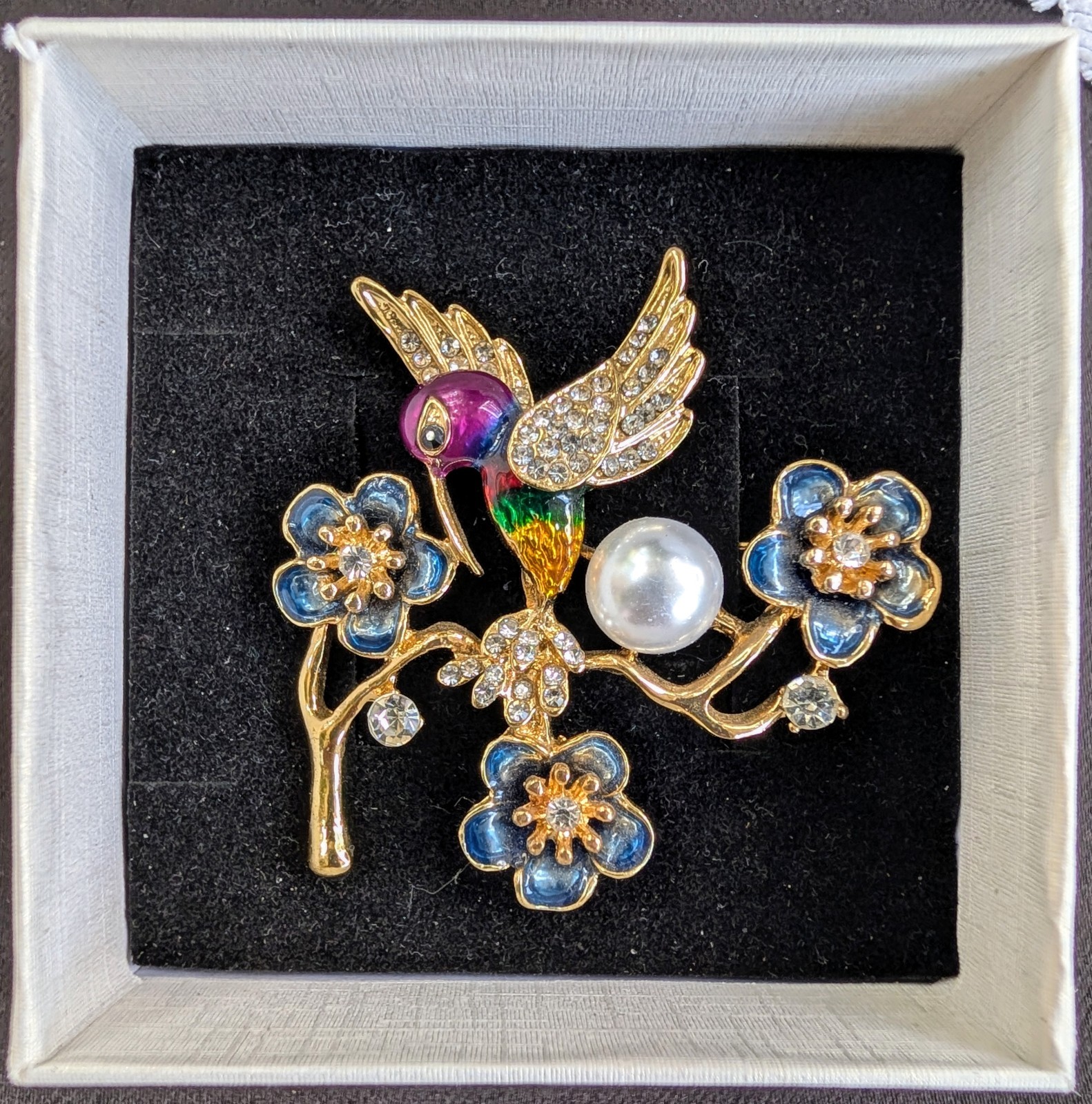 Betsey Johnson Enamel Crystal Rhinestone Hummingbird Pendant Brooch Pin