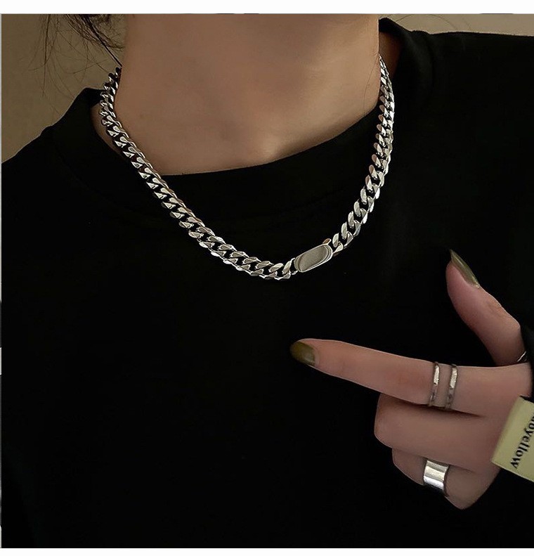 50cm Blank Bar Curb Chain Necklace Stainless Steel Silver Unisex Basic Pendant