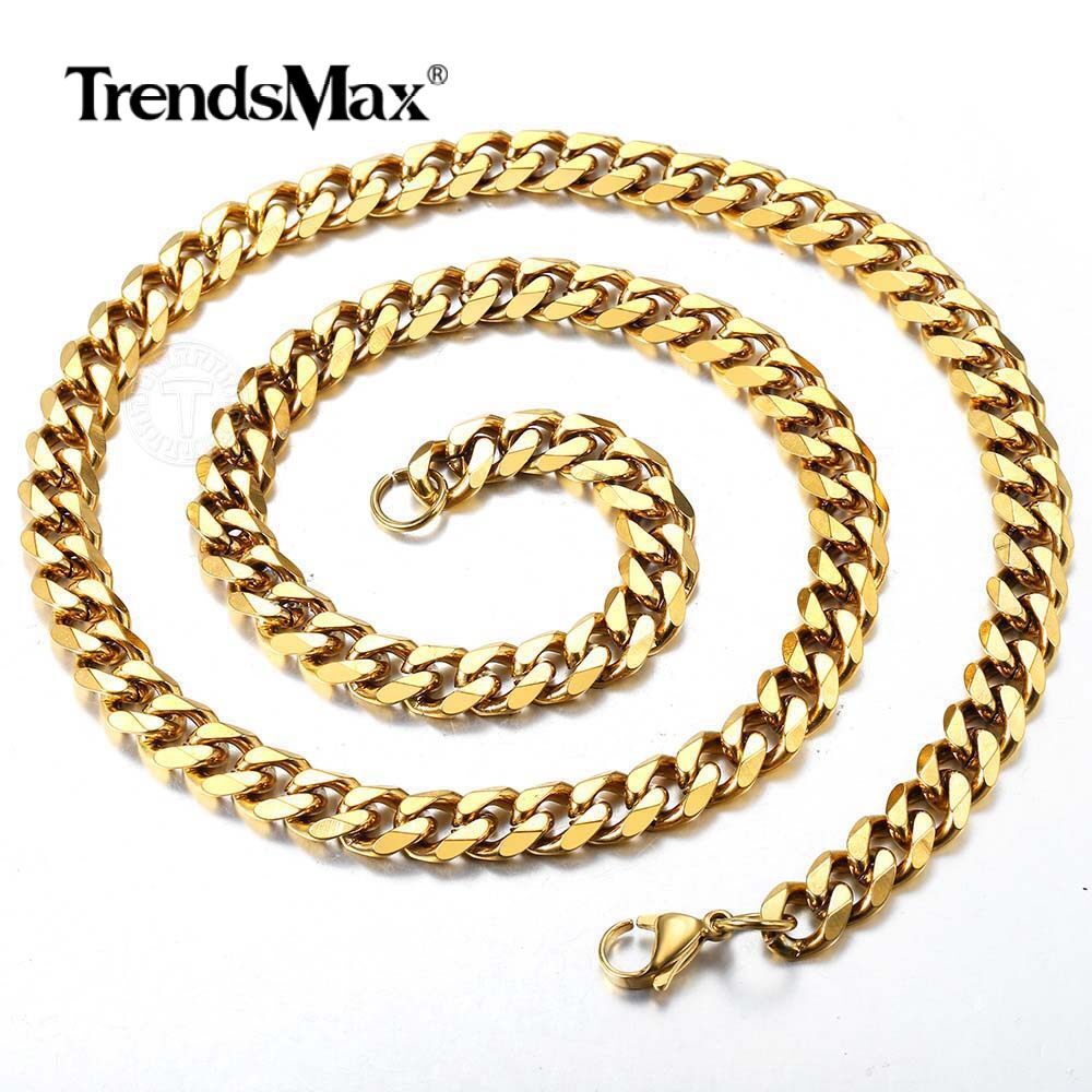 9MM 30″ For Mens Boys Chain Gold Plated Stainless Steel Cuban Link Necklace Gift