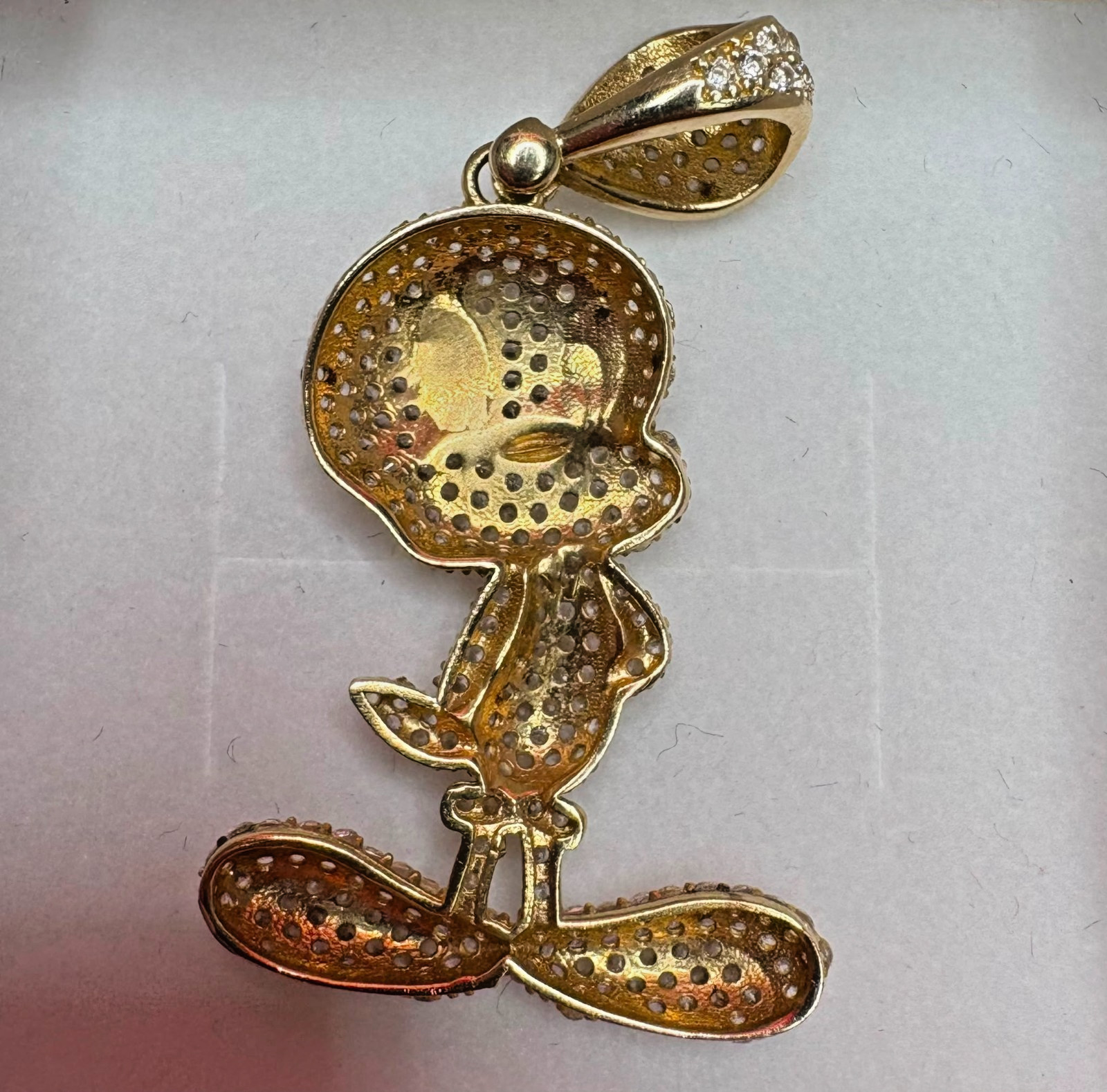 10Kt Iced-Out Tweety Bird Pendant with Cubic Zirconia Stones