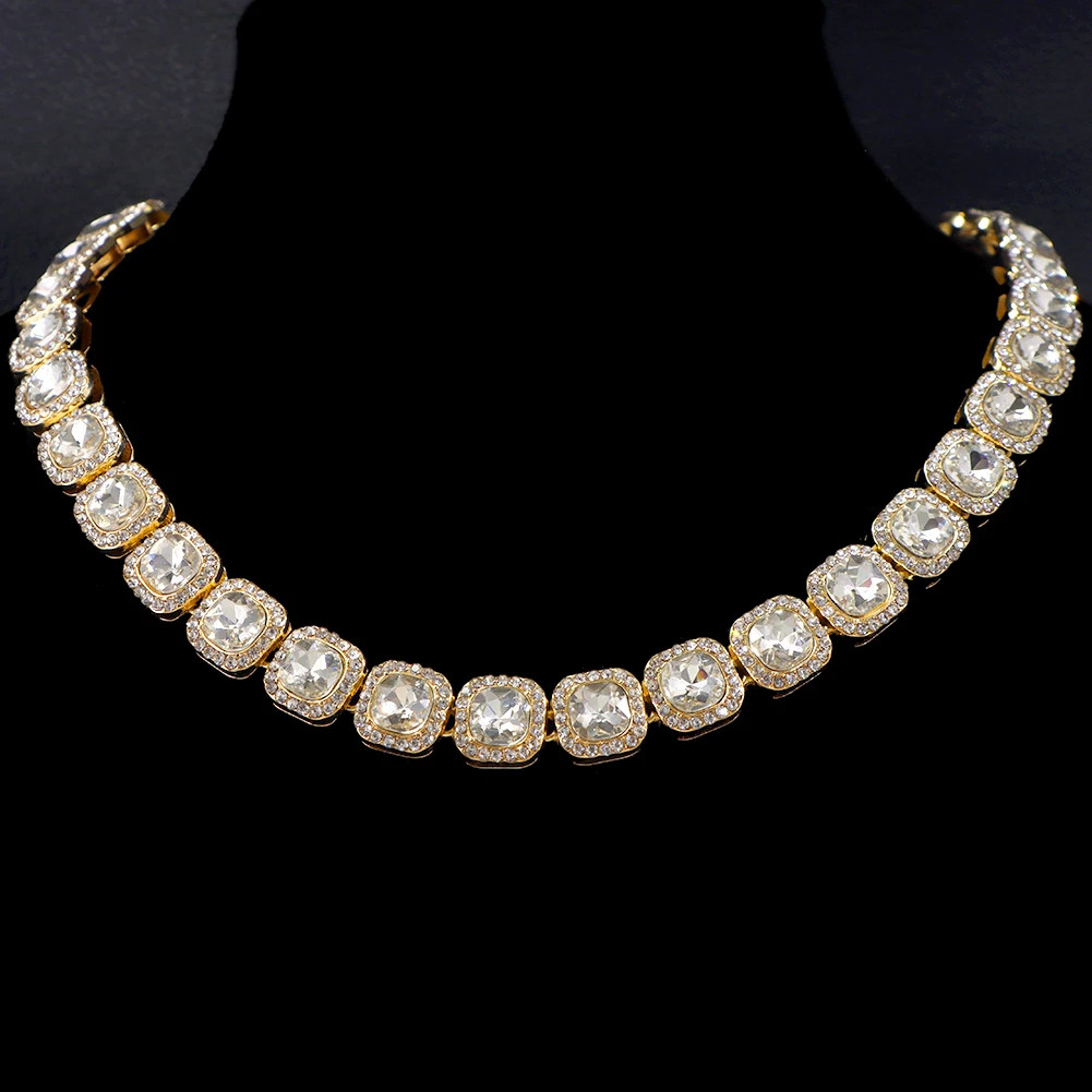 Diamond Paved Crystal Heart Cuban Link Chain Necklace for Women Hip Hop Iced Ou