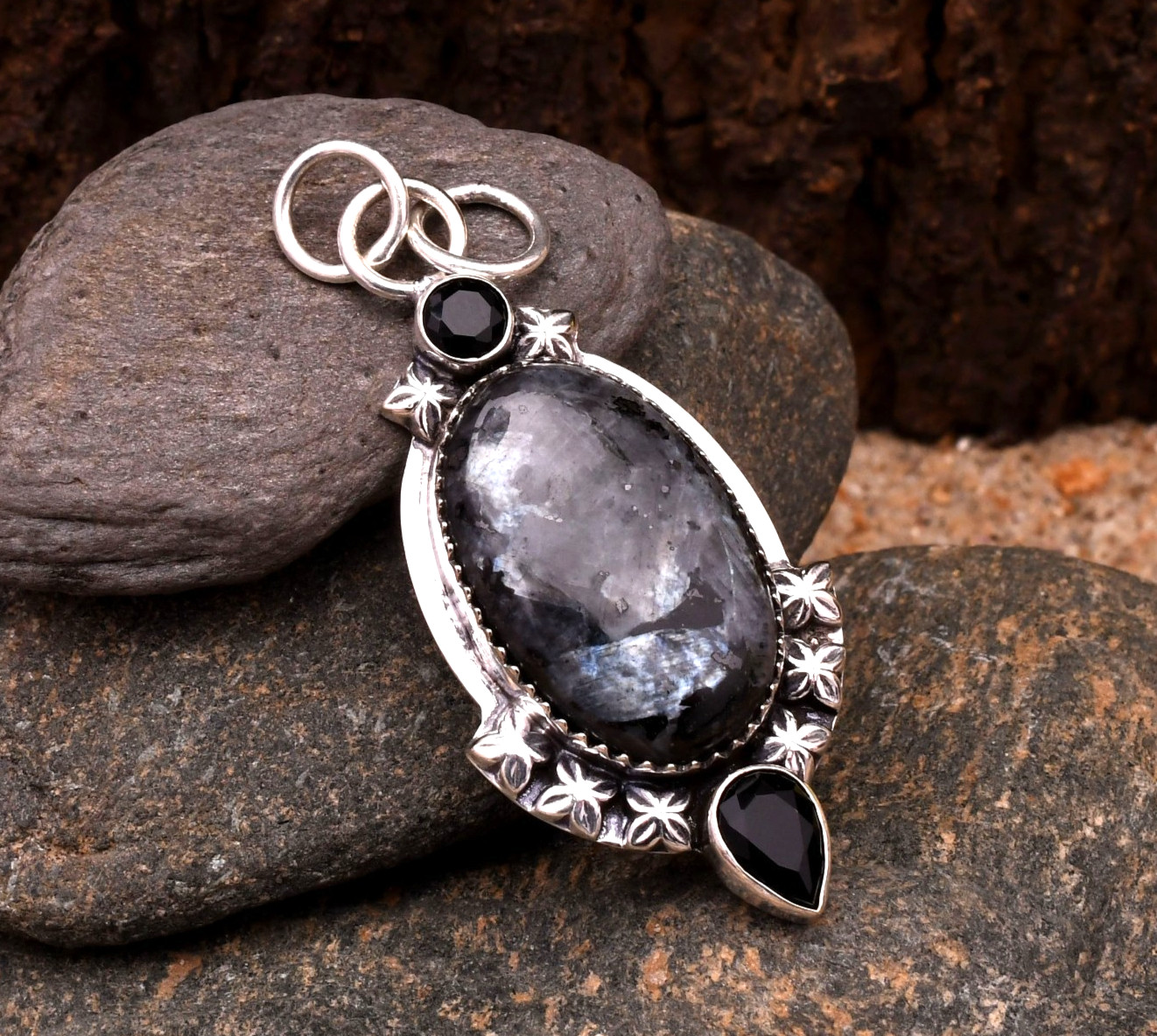Larvikite Gemstone 925 Sterling Silver Handmade Pendant Jewelry Approx – 1.77″