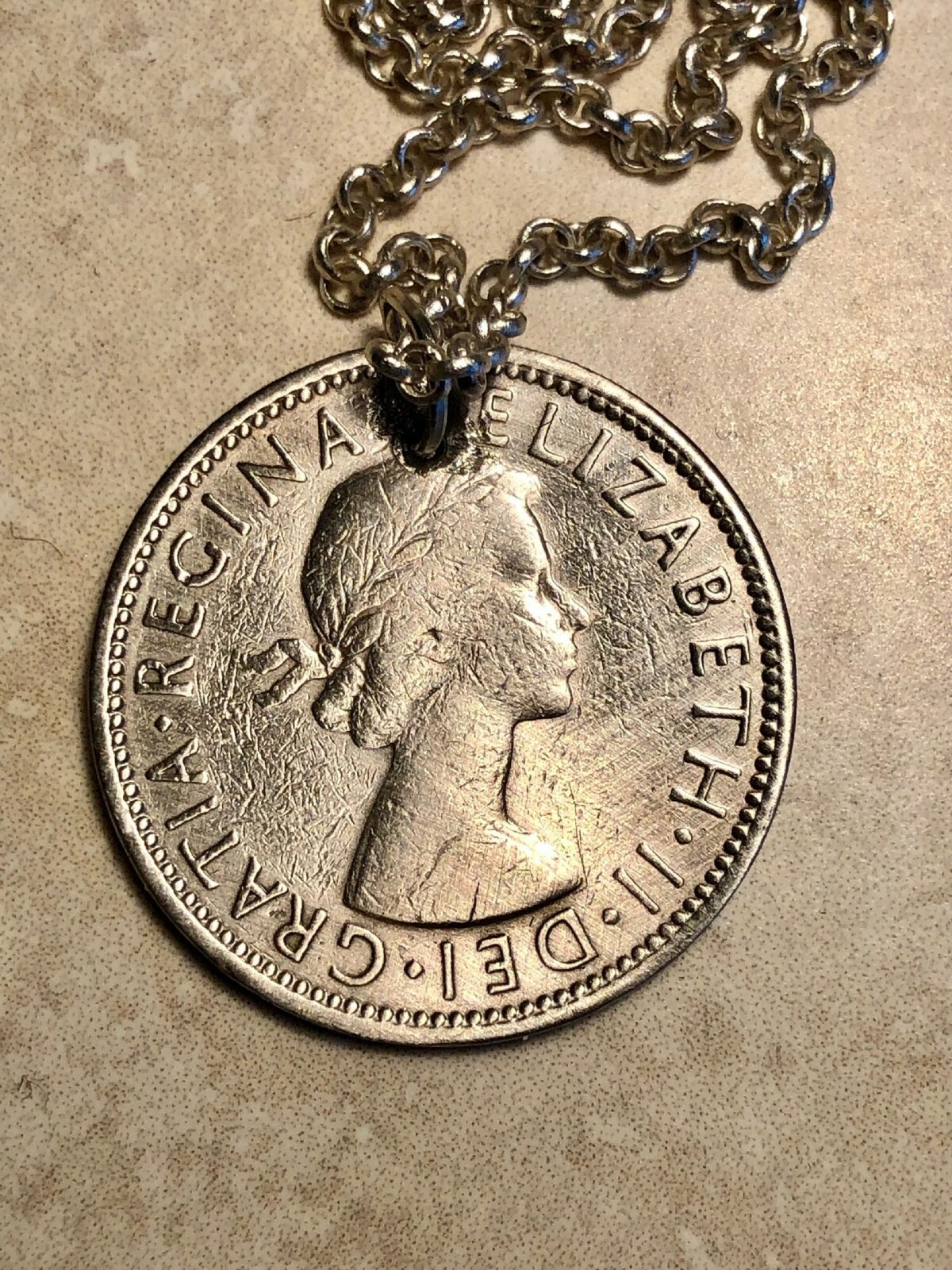 United Kingdom Coin Pendant United Kingdom 2 Shilling Vintage Handmade