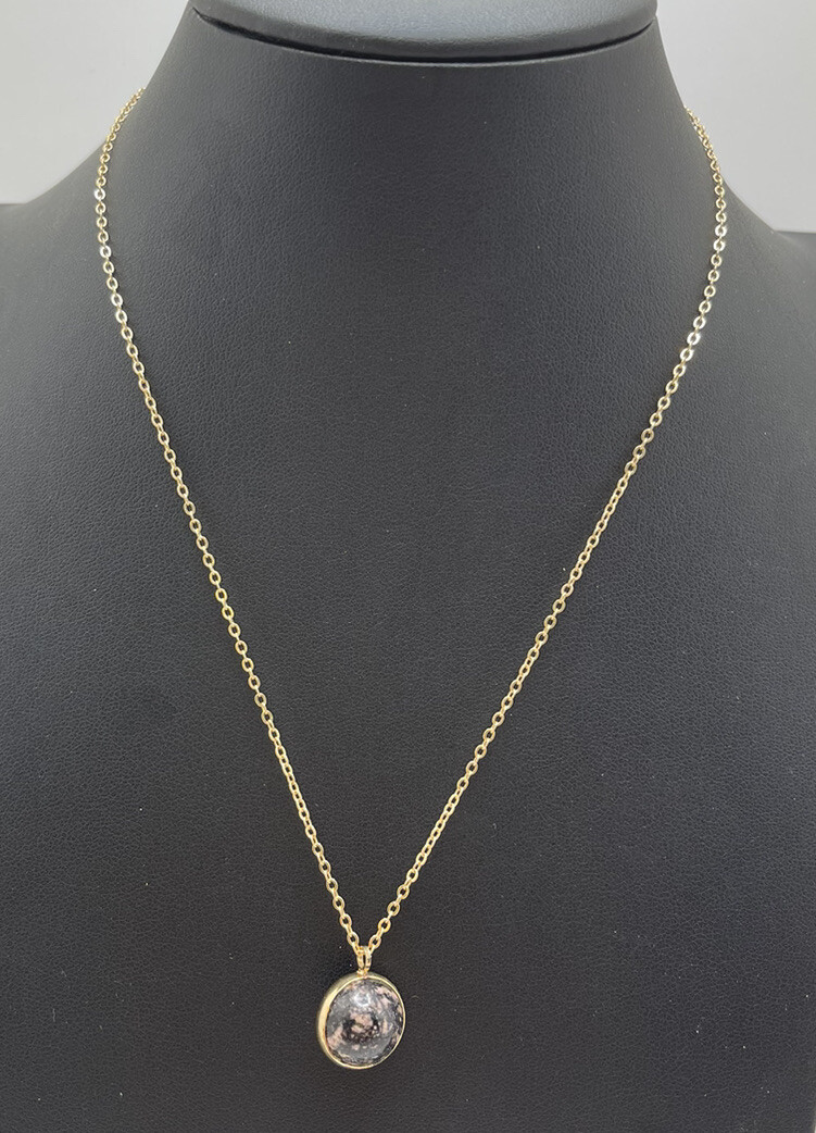 Gold Tone Pink & Black Ball Pendant 16″ Necklace Fashion Jewelry Unmarked