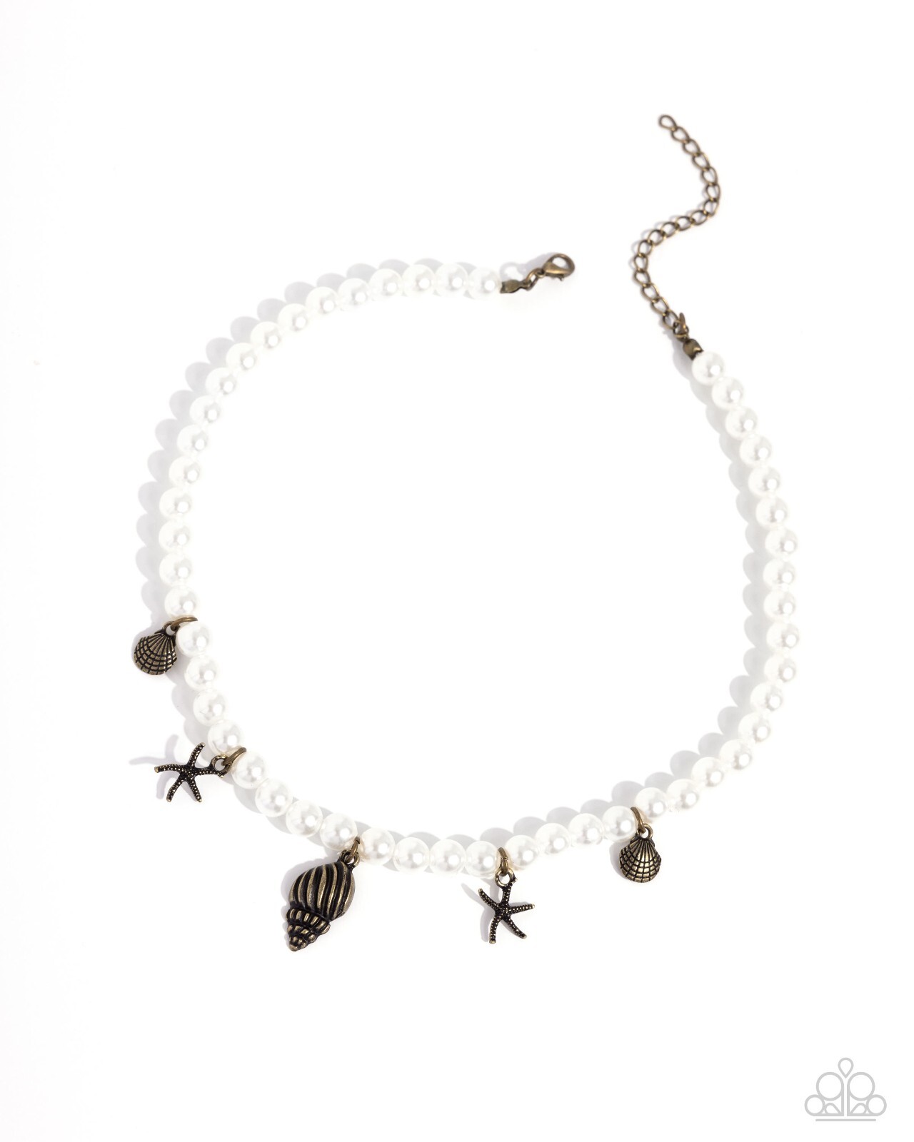 Paparazzi Beachcomber Beauty – Brass – White Pearls – Starfish , Seashells Neckl