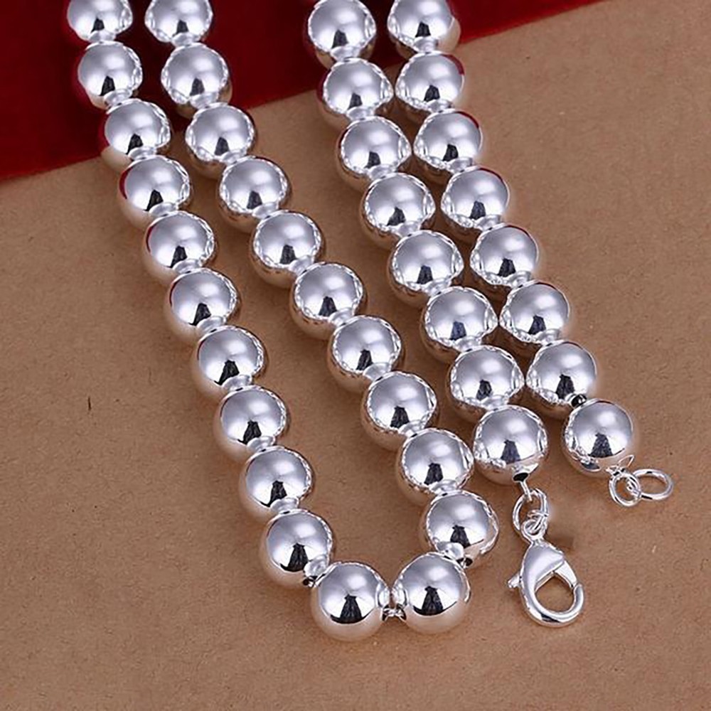 925 Sterling Silver Plated Necklace Hollow Beads Balls 20 Inches 8MM Lobster B20