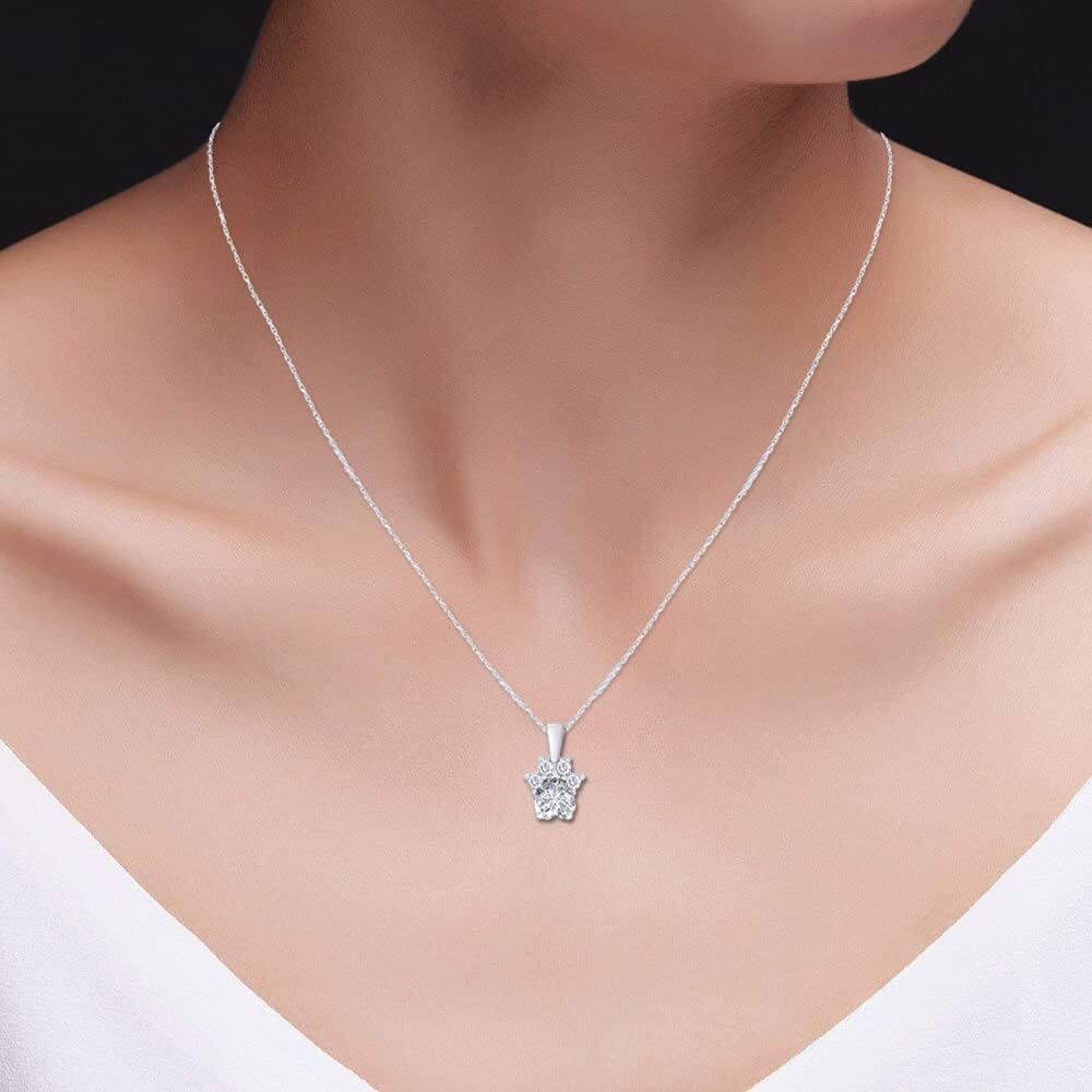 Dog Paw Print Pendant Nacklace Simulated Birthstone 14k White Gold Plated Silver