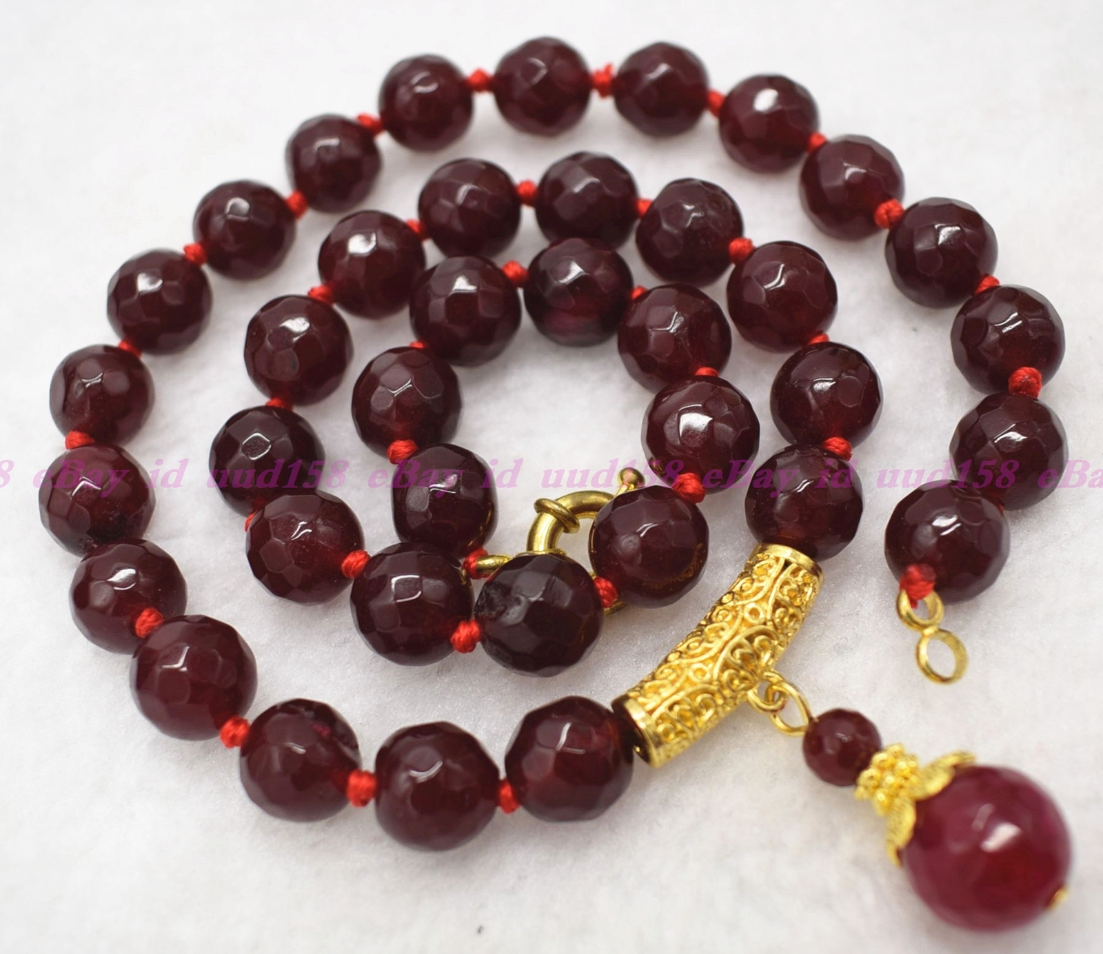 8mm Faceted Garnet Red Gemstone Round Beads Pendant Necklace 16-28″ AAA