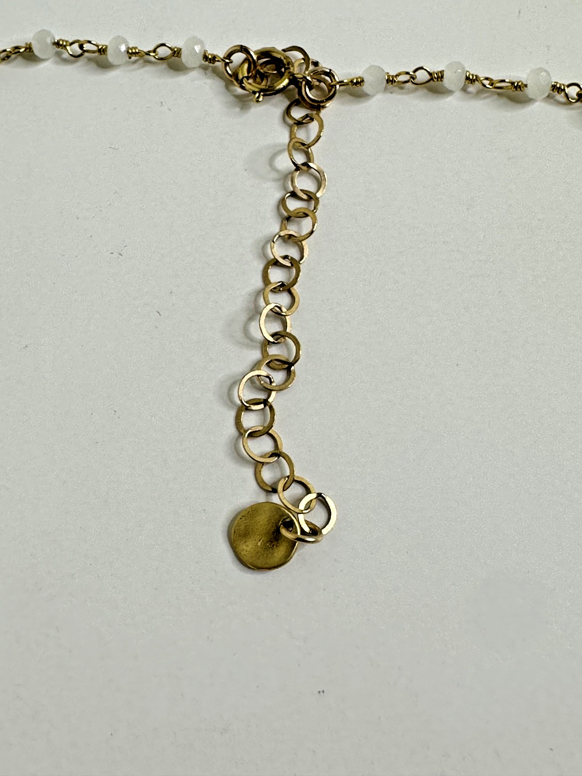 1/20 14k Gold Filled Necklace Dainty Moon Charm White Beads Y Lariat Dangle