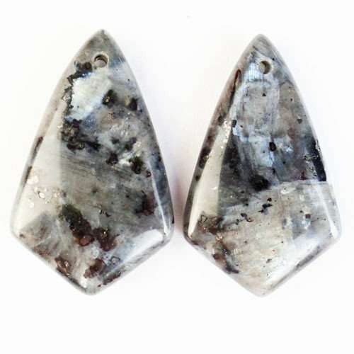 2Pcs 32x20x6mm 100% Natural Larvikite Inverted Triangle Pendant Bead